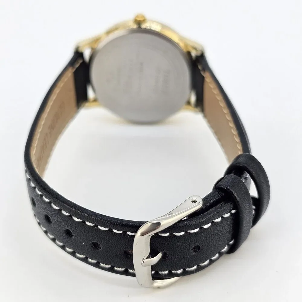 Timex‎ Men's Watch 35MM Gold Dial New Black White Leather Bands New Battery